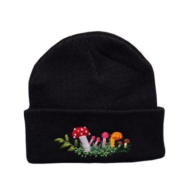 China 2020 fashion custom embroidery beanie hat flower mushroom embroidered women girl cashmere winter hat for sale