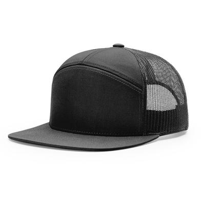 China High quality cotton blank 7 board flat beak black bulk Gorras Snapback Trucker Cap Hats for sale