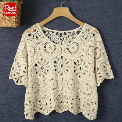 China RedHK RTS Product Factory Directly Breathable High Quality Free People Crochet Glory Crochet Top Top Faded Short Sleeve Blouse for sale