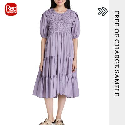 China Breathable RedHK Customized High Quality New Arrive Solid Color Hand Work Smocks Stylish Casual Dress for sale