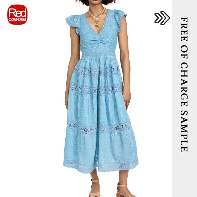 China RedHK Breathable Custom High Quality New Arrives Polka Dot Printing Elegant Summer Cotton Maxi Dresses for sale