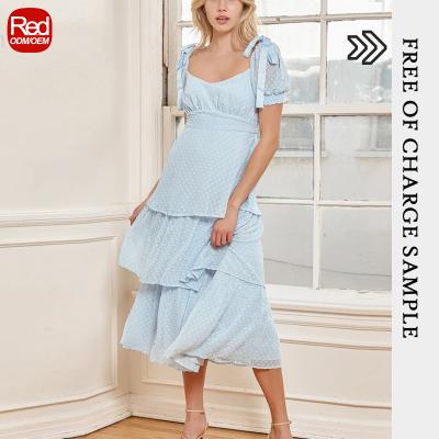 China New High Quality Custom Made Breathable From RedHK Always Comes Near Me Dot Tiered Midi Dress Swiss Light Blue for sale