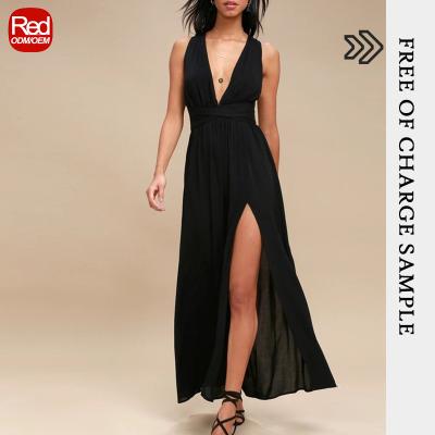 China RedHK Breathable Custom Made High Quality New Arrives Hug Black Passionate Halter Maxi Dress for sale