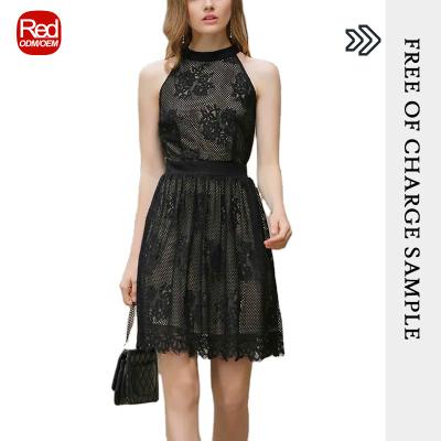 China Breathable RedHK Customized High Quality Lace Round Neck Elegance Summer Sleeveless Dress for sale