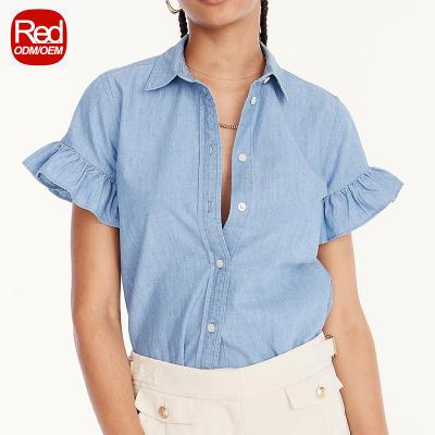 China HKRED Breathable Custom Made High Quality New Arrives Classic Batiste Ruffle Long Sleeve Fit Shirt for sale