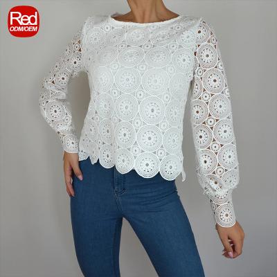 China RedHK Breathable High Quality Circle Embroidery Polyester Women Lady Tops Summer Beach Casual Crochet Blouse Tops for sale