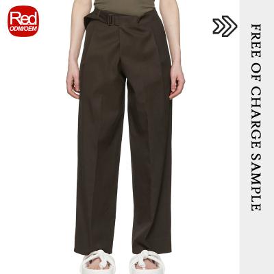 China RedHK Breathable Custom Made High Quality New Arrive Women Suits Set Long Pants Cotton Twill Pants Brown Long Trousers Women for sale