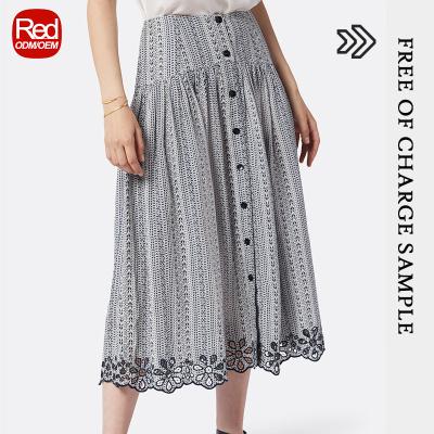 China RedHK Breathable Custom High Quality New Arrives Women Rayon Printing Casual Embroidery Midi Skirt Plus Size Skirts Women Long for sale