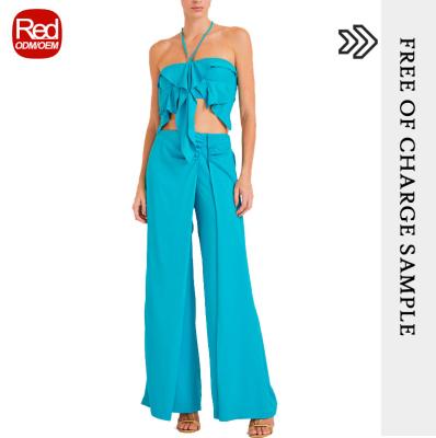 China Anti-pilling RedHK Customized 2022 Summer New High Quality Women Tops With Pants Outfits Casual Halter Two Piece Set for sale