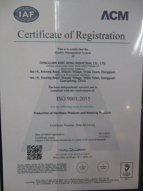 ISO9001 - Dongguan King Hong Industrial Co., Ltd.