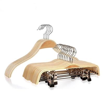 China Wholesale Eco-friendly High Quality Laminated Wood Pants Hanger/Trousers Skirts Hanger With Clips for sale