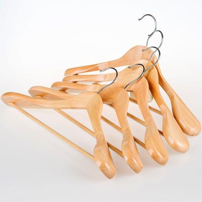 China Large Shoulder Boutique Minimalist Luxury Antique Clothes Natural Wood Coat Hanger for sale