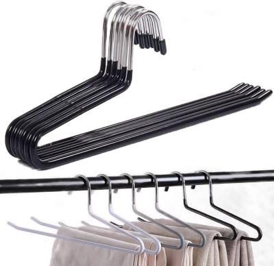 China Eco - Friendly Non Slip Metal Open Black PVC Coated Space Saving Trouser Hangers For Trousers for sale