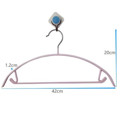 China Eco-friendly Pink Moon Curved PVC Metal Coating Hanger With Chrome Hook For Coat for sale