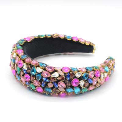 China Wide Full Diamond Headband For Girls Colorful Hair Bands Full Diamond Headbands Luxury Baroque Bling Rhinestone Bling Headbands for sale