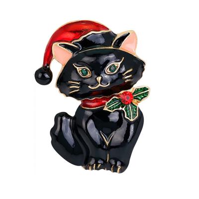 China Black And White Animal Brooch Kawaii Cat Enamel Pin Brooch Fashion Clothing Accessories Christmas Gift for sale