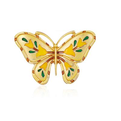 China Fashionable Drip Gold Enamel Butterfly Brooches Alloy Enamel Butterfly Brooches Corsage Scarf Pin For Women for sale