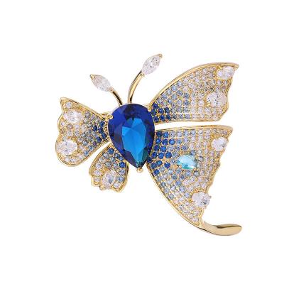 China Luxury 18K Gold Women Butterfly Brooch Women Brooches High Quality Zircon Butterfly Brooch Women Brooch for sale