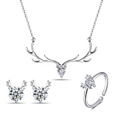 China Christmas Jewelry Sets Ring Jewelry Sets 925 Sterling Silver Animal Deer Necklace Earrings Ring Jewelry Set 925 Christmas Gift for sale