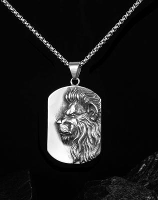 China Retro personality hip hop necklace stainless steel men's lion brand army necklaces hip hop sweater main pendant chain for men for sale