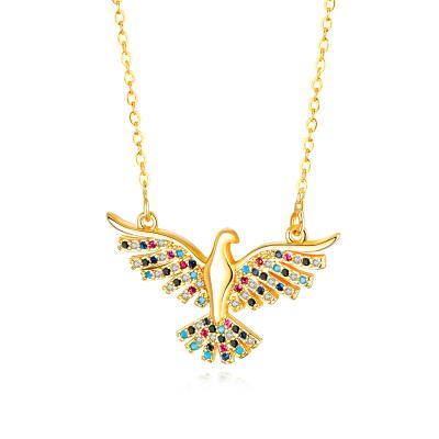 China Zircon Eagle Pendant Necklaces 2021 New Design Gold Plated Colorful Eagle Zircon Copper Jewelry Pendant Necklaces Micro Inlaid Zircon Necklaces For Women for sale