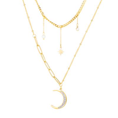 China Fashionable Moon and Star Jewelry Double Pendant Necklaces Chains Necklace Moon and Star Pendant Necklace Jewelry for Women for sale