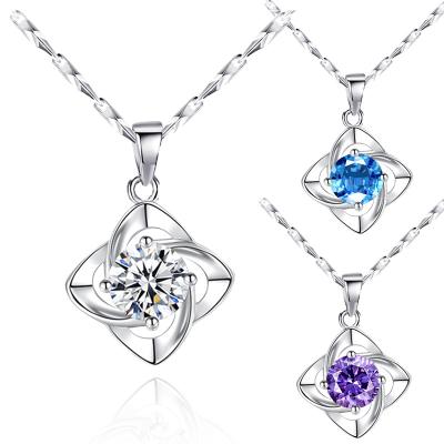 China 4 Leaf Clover Necklace 925 Sterling Silver Pendant Necklace 925 Diamonds Zircon Necklace 4 Leaf Clover Necklace For Women for sale