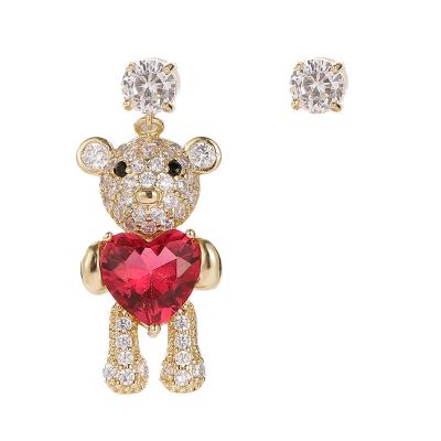 China Gold Plated Bear Earrings Silver 925 Needle Jewelry Zircon Heart Shape Bear Stone Earrings Jewelry Teddy Bear Earrings for girls for sale