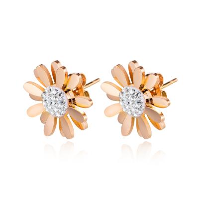 China Daisy Earrings Mixed Wholesale Daisy Zircon Earrings Rose Gold Plated Steel Minimalist Earrings for sale