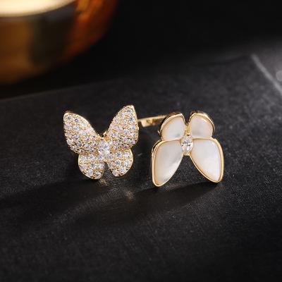 China Butterfly Ring 18k Gold Plated Shell Butterfly Ring For Women Zircon Jewelry Rhinestone Gold Butterfly Ring for sale