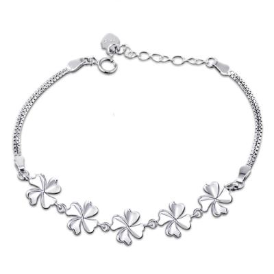 China Women's 4 Leaf Clover Bracelets Christmas Gift 925 Sterling Silver Double Chain Bracelet 925 Four Leaf Clover Bracelet For Women for sale