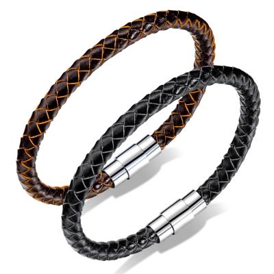 China Bracelets as Hot Selling Magnetic Couples Grift Bracelet Leather Braided Bracelet for Lovers Men Magnetic Buckle Bracelet for sale