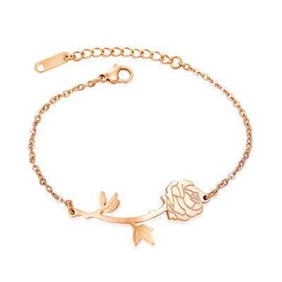 China Bracelets As Grift Rose Gold Plated Graceful Lady Bracelets Simple Pink Flower Bracelet Friendship Mary Virgin Bracelet for sale