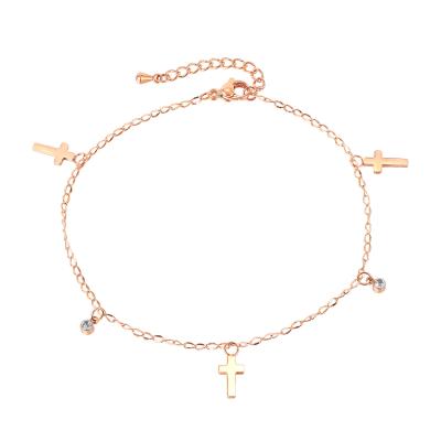 China Cross Foot Chain High Quality Rose Gold Rhinestone Anklets Pendant Foot Use Anklets Accessories For Girl Women for sale