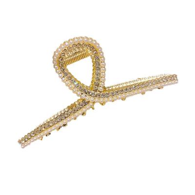 China Hair Accessories Gold Diamond Hair Clips For Women Hair Clips Claw Accessories Rhinestone Pearl Gold Hair Claws for sale