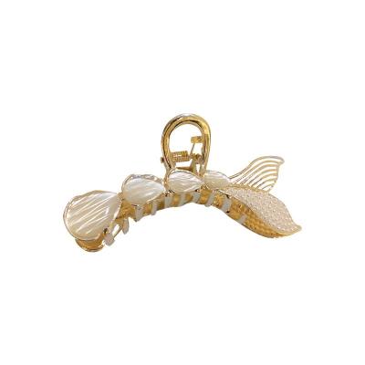 China Pearl Fishtail Opal Hair Clips Gold Luxury Metal Hair Claw Pearl Fishtail Opal Shark Hair Clips Hair Clips Women Accessories Hair Claws for sale