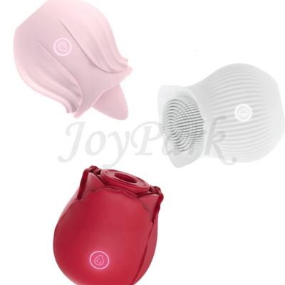 China JoyPark Popular Silicone Rechargeable Vibrator Female Tongue Sucking Licking Rose Shaped Vibrator Brush Vibration Stimulation Toys Clitoris For Ladies for sale