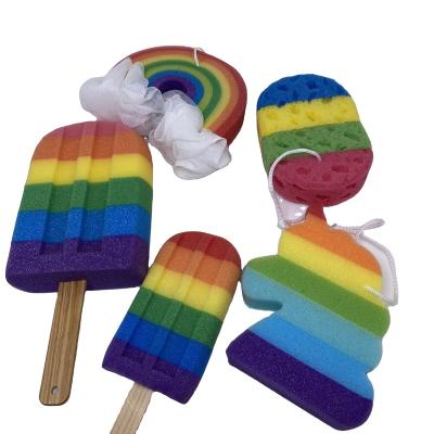 China EXFOLIATING Custom Colorful Rainbow Shape Body Cleansing Bath Scrub Sponge For Baby for sale