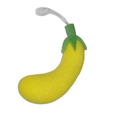 China Lovely Fruit Shape Individual Sea Viable Sponge Package Yellow Banana Loofah Sponge For Kitchen Cleaning for sale