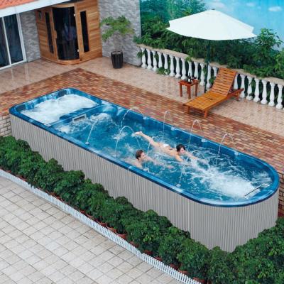 China Backyard Swimming Pool 8m Swim Spa Acrylic Surface Pool Led Lightweight Outdoor Swimming Pool for sale