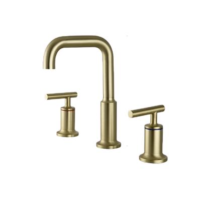 China Metered Faucets Three Holes 59A Solid Brass Faucet Brushed Gold Bathroom Basin Sink Faucet for sale