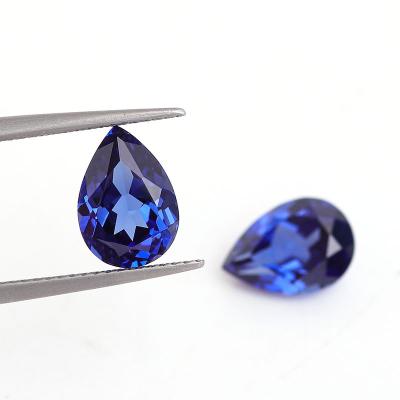 China Hot Selling Color Play Or Fire Pear Cut Lab Grown Gemstone Blue Sapphire High Quality Synthetic Sapphire Loose Stone For Making Jewelry for sale