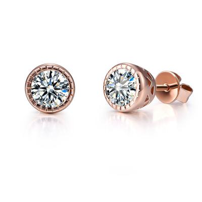 China Simple Design CLASSIC Wholesale Bezel Inlaid D/VVS Eternal Moissanite Rose Gold Stud Earrings Bridal for sale