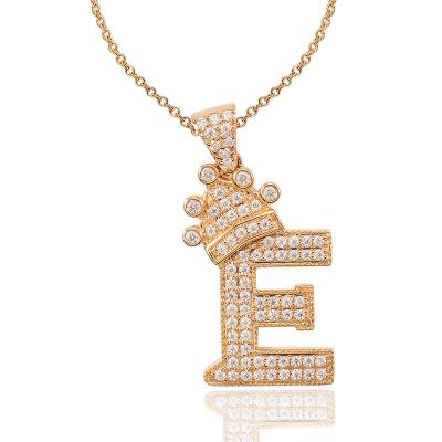 China FASHIONABLE Genuine Stunning 14k Yellow Gold Crown Letter E Pendant With Moissanite Diamond for sale