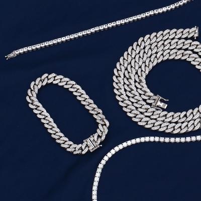 China 2022 CLASSICS hot style 16 inch 10mm width wholesale cuban chain moissanite glazed round white long for sale