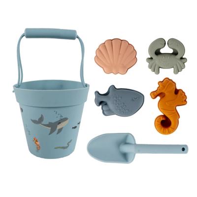 China New arrival ABS plastic silicone kids bucket shovel beach toy with sand mold beautiful pattern educational toy for sale