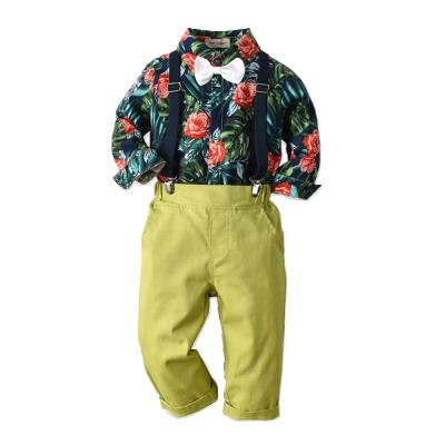 China Autumn And Winter Boys Sweat Suits Bow Tie Flower Shirt Long Sleeve Dress Suit Casual Children's Clothing New for sale