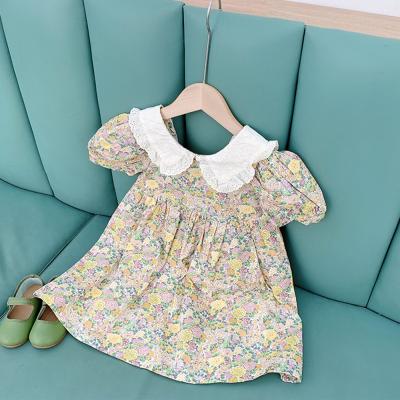 China 2021 Summer Children's Breathable Hot Sale Children's Short Sleeve Midi Dress Floral Lace Collar Dress Dress Children's Dress for sale