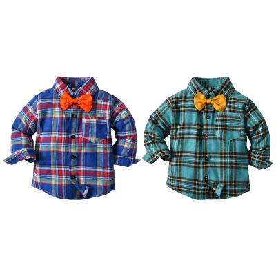 China Bulk Sale Long Sleeve T-shirt Clothing Boys Plaid Breathable Baby Kids Shirts Outlet Casual Clothes Tops Design Kids Shirts for sale