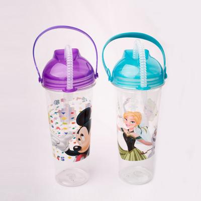 China Hot sales SY0230 850ml custom printed single wall pet cartoon water plastic cups for sale with handle for sale